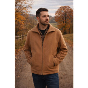 Men's Rainforest Brown Wool Blend Full Zip Jacket M